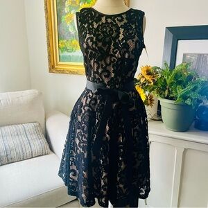 🎉Special Occasion Elegant Black With Nude Lining Sleeveless Lace Dress